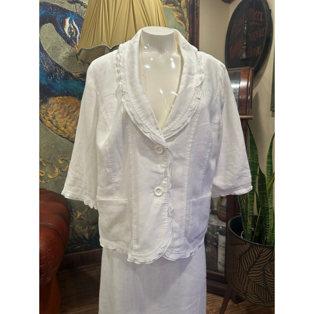 Kim Rogers Petite Linen Skirt Set White Ruffle Blazer Midi Skirt PL - Picture 4 of 16